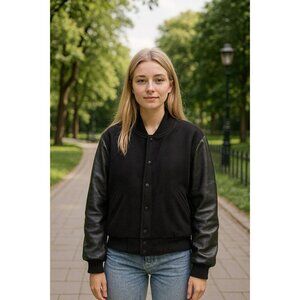 Aritzia TNA Wool Bomber Style Varsity/Letterman Jacket with Faux Leather Med EUC